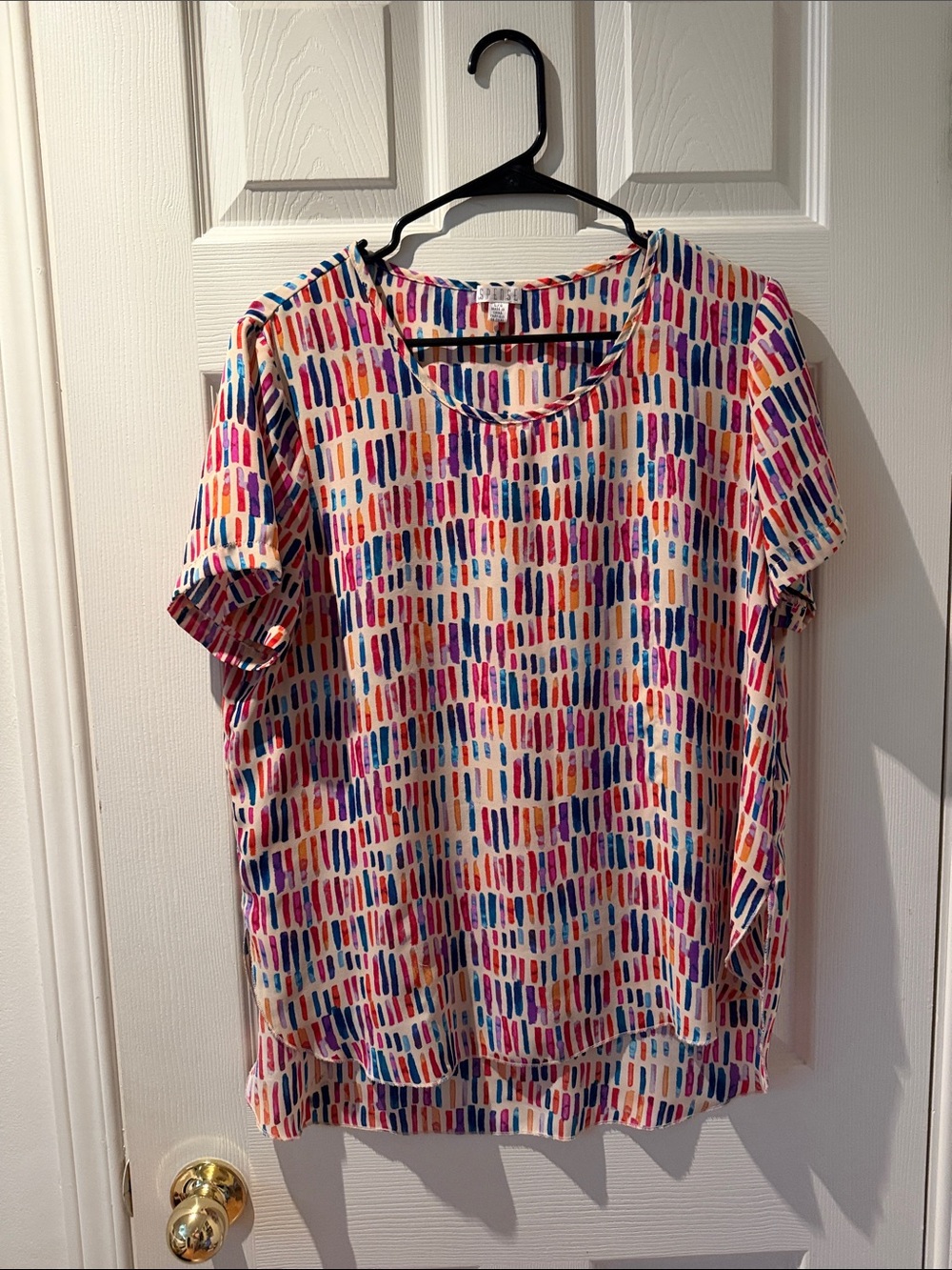 Spense Multicolor Brushstroke Short-Sleeve Tee - White Base